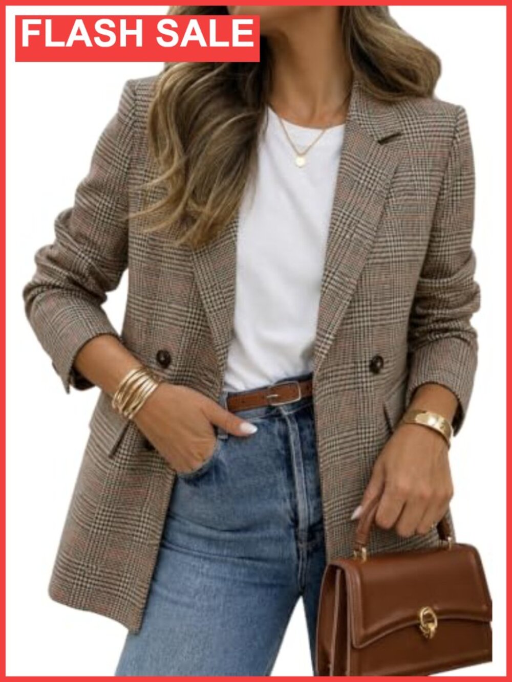 Oversized Plaid Tweed Blazer Boyfriend Jacket Work Casual